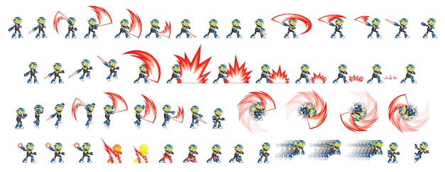 Vector blue robot attack game sprites