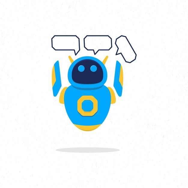 Blue robot illustration design with speech bubble boxes for dialogue