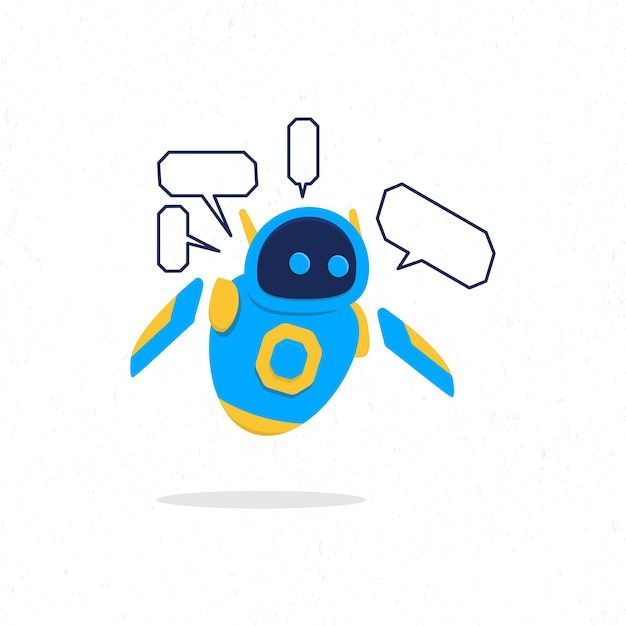 Blue robot illustration design with speech bubble boxes for dialogue