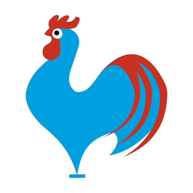 A blue rooster with a red tail