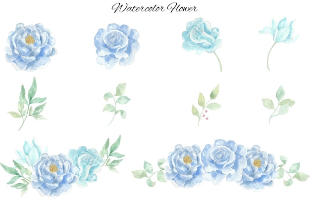 Blue Rose Watercolor Flower Clip Art