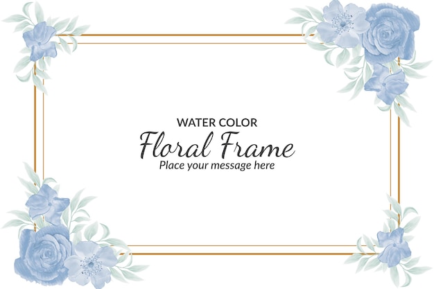 Blue roses floral frame with water color free vector 39