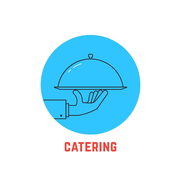 Синий круглый логотип общественного питания. концепция кафе, бистро, обложка, питание, здоровая кулинария, курьер, диета. изолированные на белом фоне. плоский стиль тенденции современный бренд логотип дизайн векторные иллюстрации