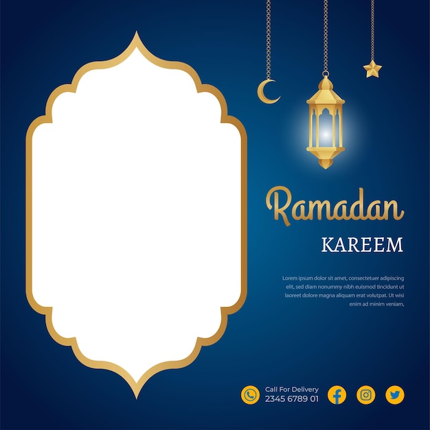 Vettore modello di post sui social media blu royal ramadan kareem