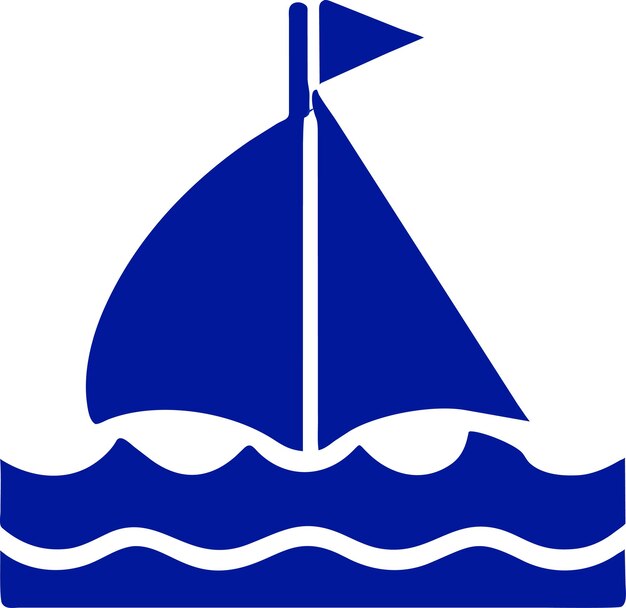 a blue sailboat is on the water with a blue background