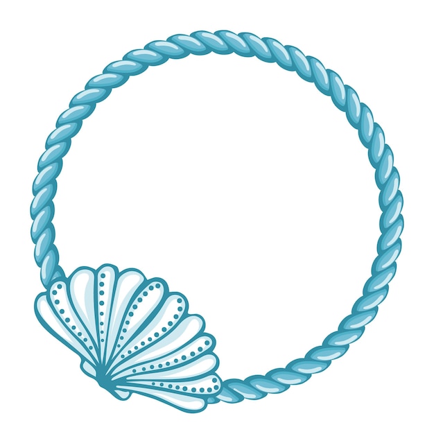Blue sailor rope with shell frame Marine background logo template vector