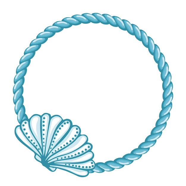 Blue sailor rope with shell frame marine background logo template vector