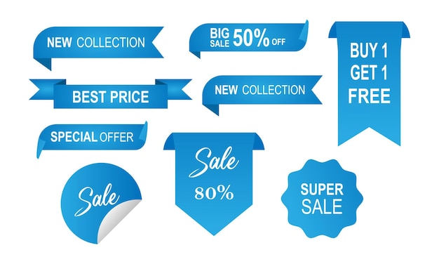 Blue sales marketing promotion badge emblem collection - sales banner vector illustration