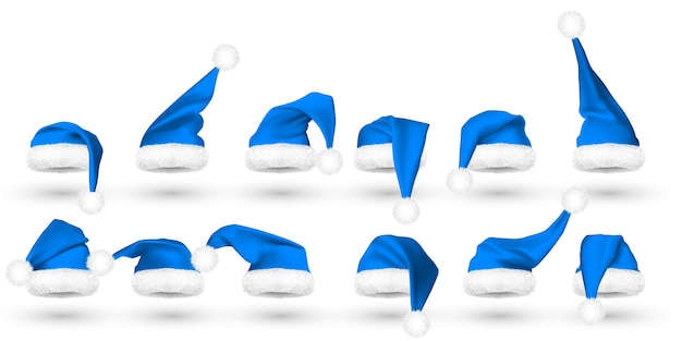 Blue Santa Claus hat isolated on white background