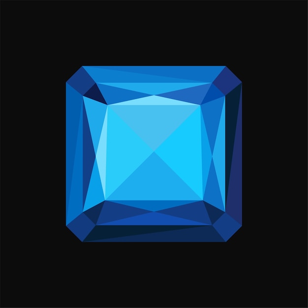 Blue sapphire precious square stone gemstone vector Illustration on a black background