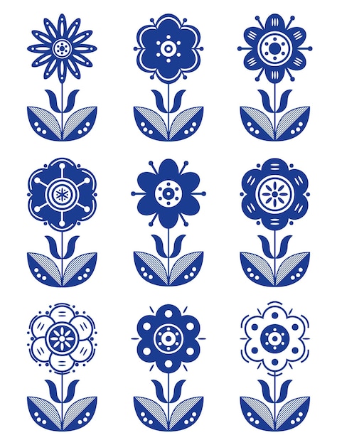 Blue scandinavian flowers Element for design creation Vector illustration