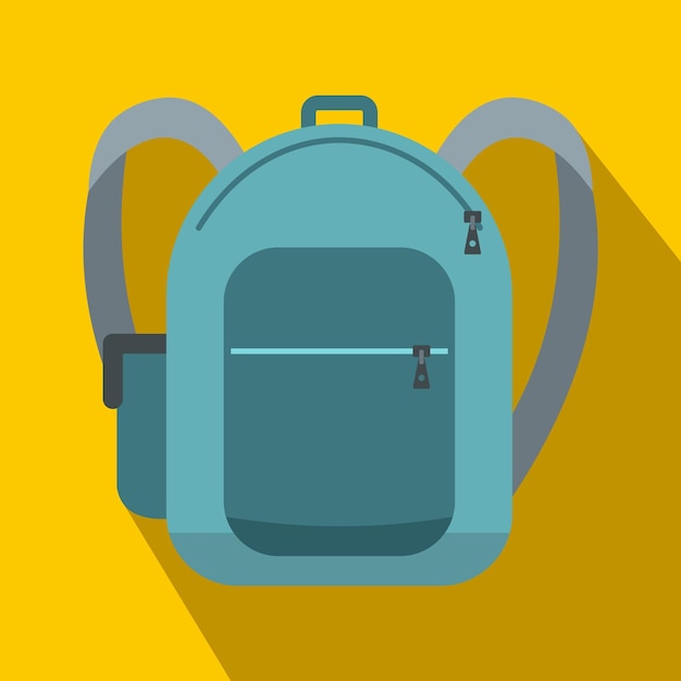 Vector blue school bag icon in flat style on a yellow background