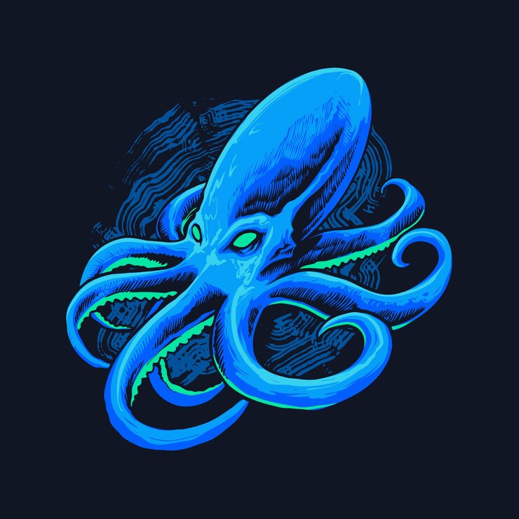 Vector blue sea octopus  illustration
