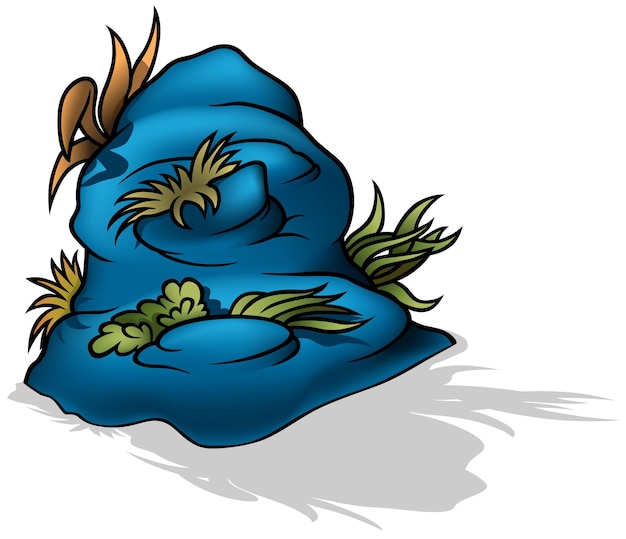 Голубая морская скала с водными растениями