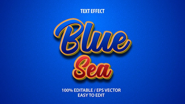 Blue sea text effect Premium Vector