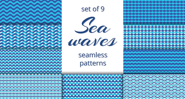 Blue sea waves patterns collection