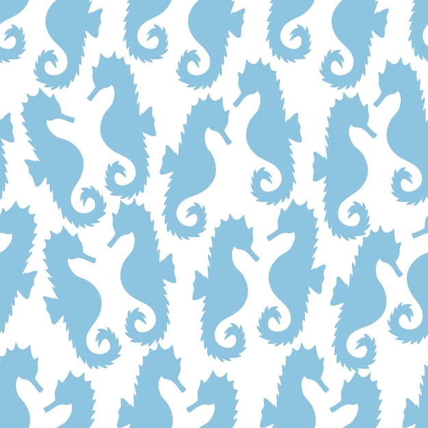 Blue seahorse silhouette seamless pattern