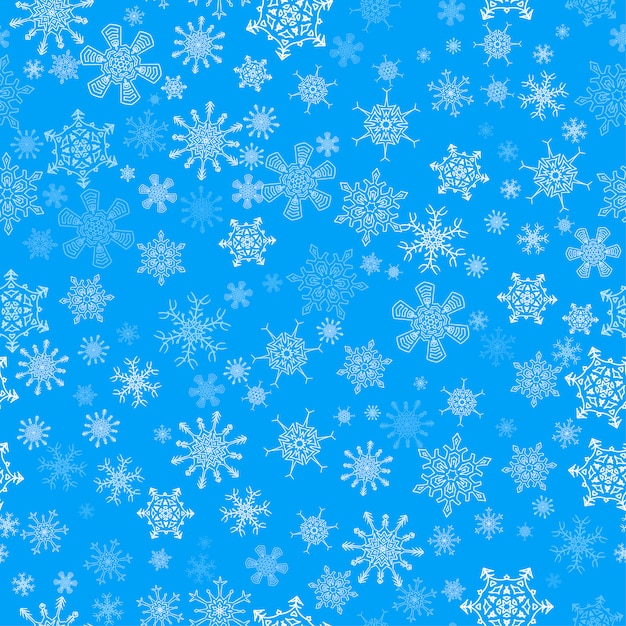 Blue seamless Christmas pattern with different snowflakes