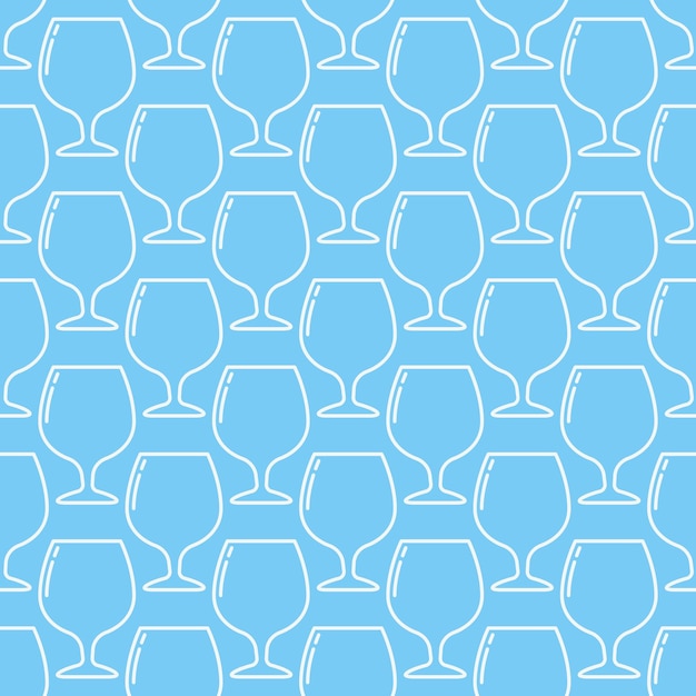 Blue seamless cognac glass pattern - vector background