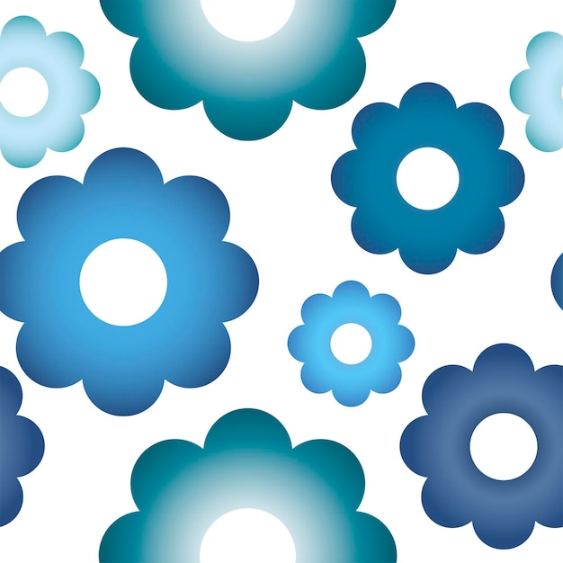 Blue seamless pattern. Flower simple icons, blue colors without background.