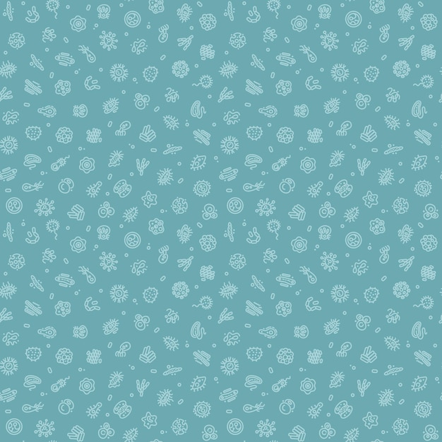 Blue Seamless Pattern with Bacteria and Germs