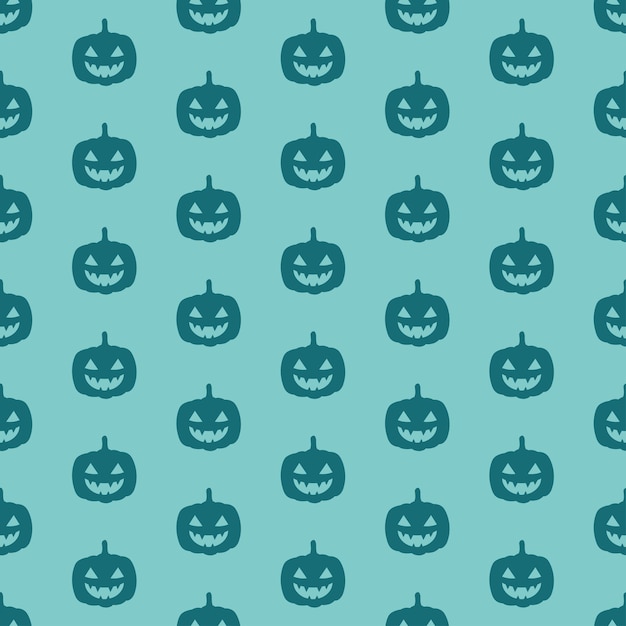 Blue seamless pattern with blue halloween pumpkin