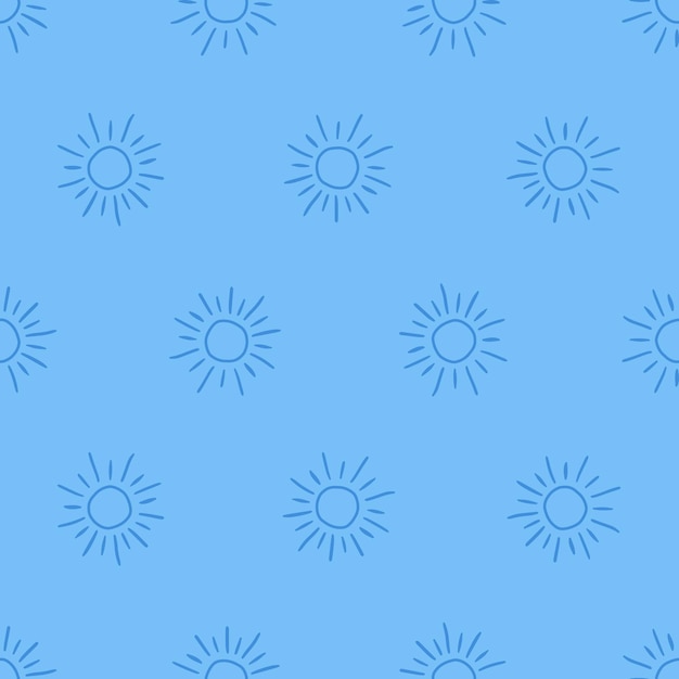 Blue seamless pattern with blue sun