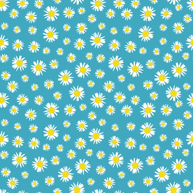 Vector blue seamless pattern with chamomile or daisy flowers