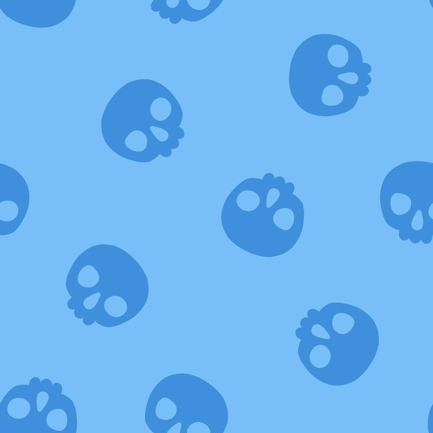 Blue seamless pattern with halloween skulls