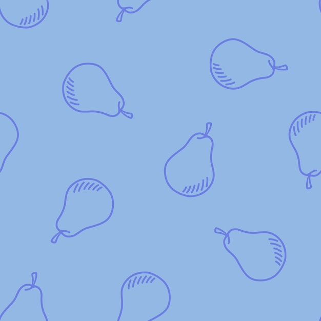 Blue seamless pattern with outline pears