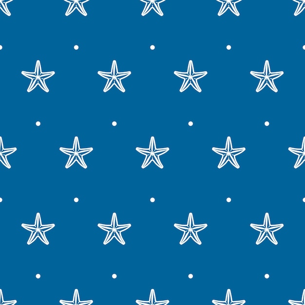 Blue seamless pattern with sea starfish. vector illustration