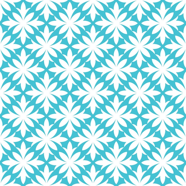 Blue seamless pattern with white abstract floral design.