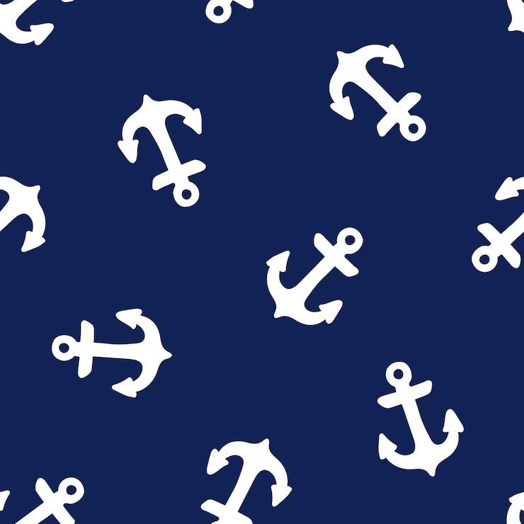 Vector blue seamless pattern with white anchors