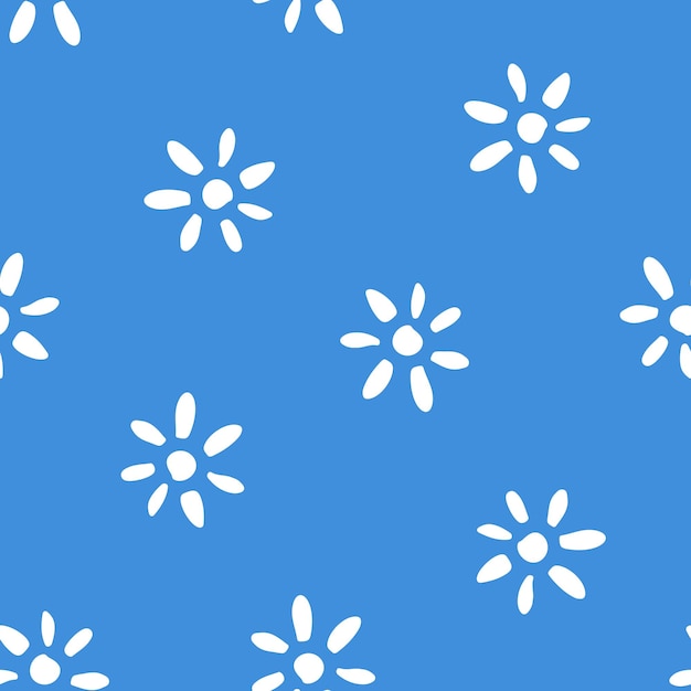 Blue seamless pattern with white flowers