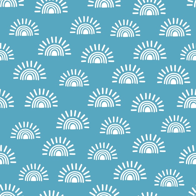 Vector blue seamless pattern with white suns