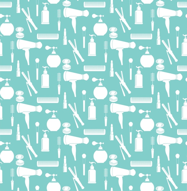 Vector blue set of makeup tools pattern