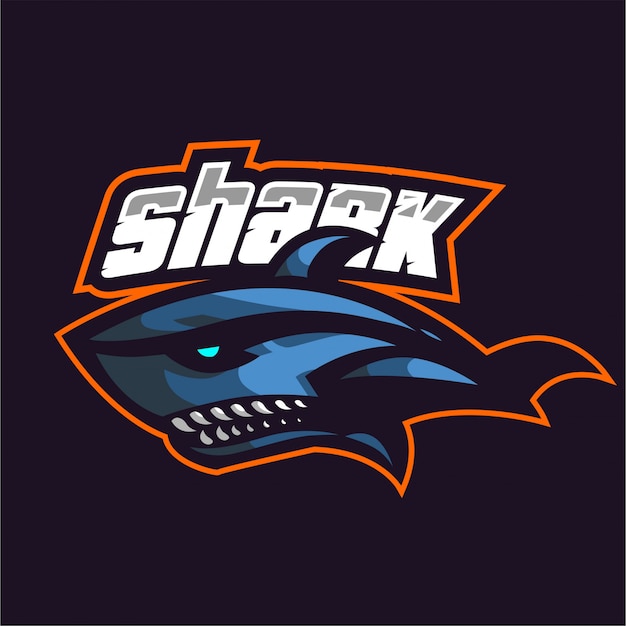 Blue shark mascot gaming logo