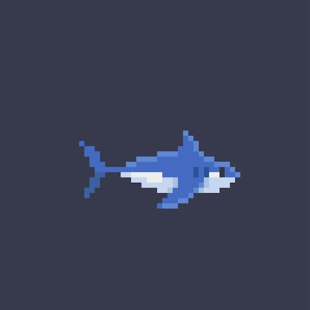 blue shark in pixel art style