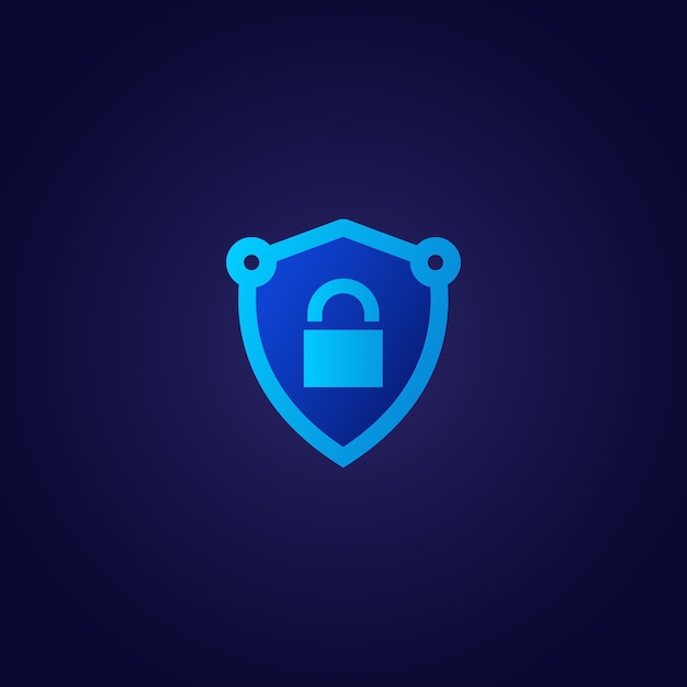 Blue shield with padlock illustration suitable for security logo