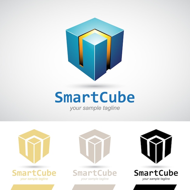 Вектор Значок логотипа blue shiny 3d smart cube