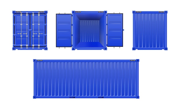 Vector blue shipping cargo container twenty and forty feet logistics and transportation vector