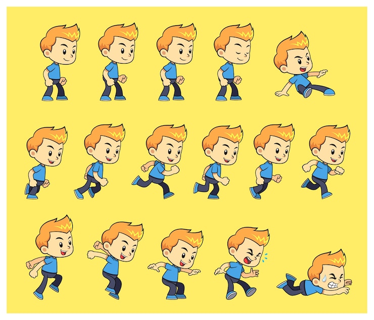 Vector blue shirt boy game sprites