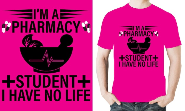 A blue shirt that says'i'm a pharmacy student'on it