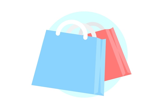 Blue shopping bag with green check mark Shopping flat style icons in red and blue colors