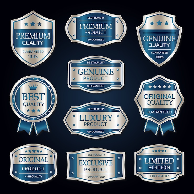 Vector blue and silver premium vintage badge and labels collection