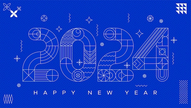 Blue simple modern geometric new year card grid based design