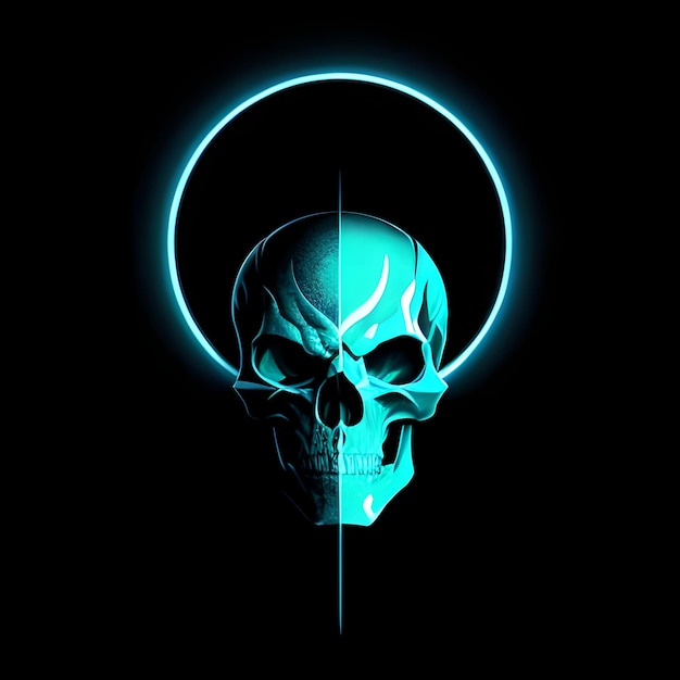 A blue skull with a halo above