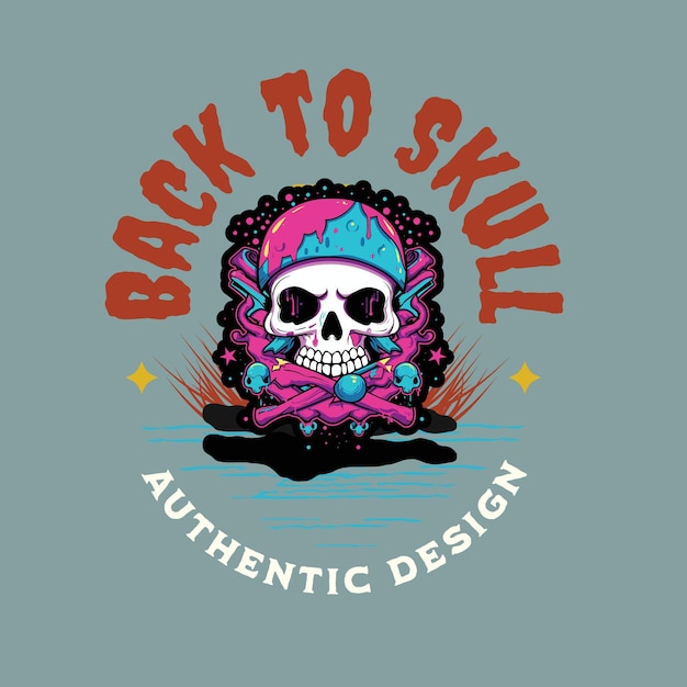 Blue Skull with Pink Bandana in Light Blue Background