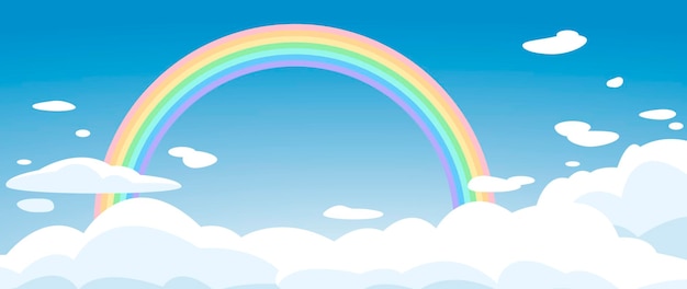 Blue sky background with clouds and rainbow