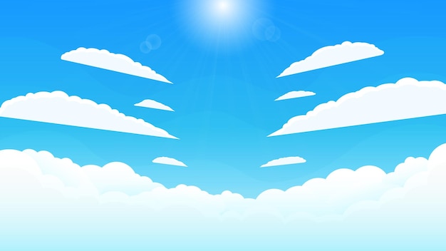 Blue sky background with clouds and summer sun